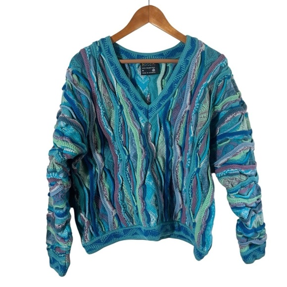 COOGI VINTAGE 90s Chunky Knit Cropped V-Neck Textured Knit Women's Wool Sweater - Picture 3 of 11